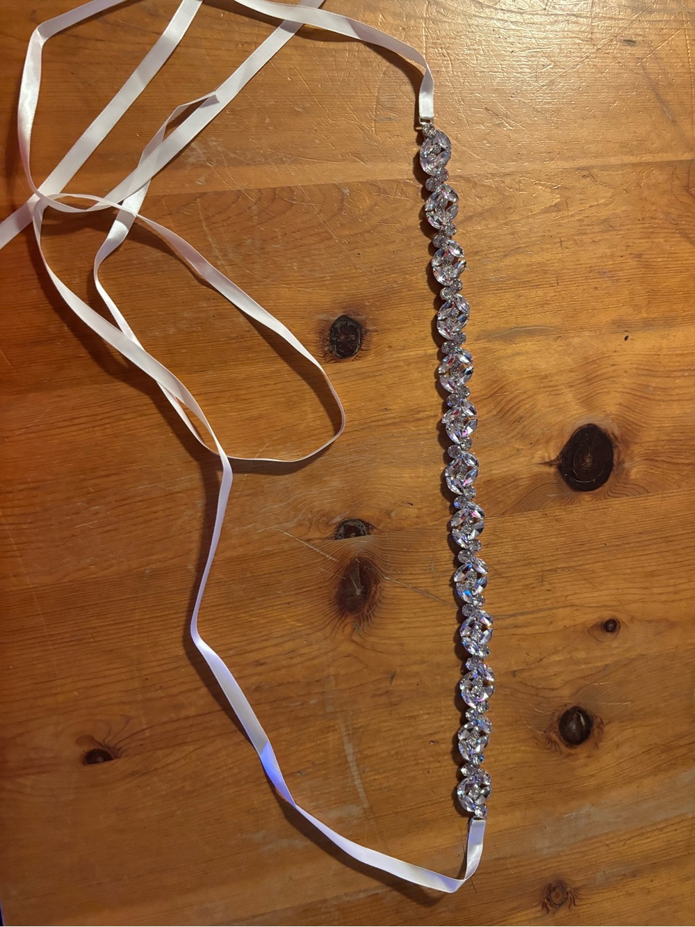 Crystal Ribbon Tie wedding Belt - White